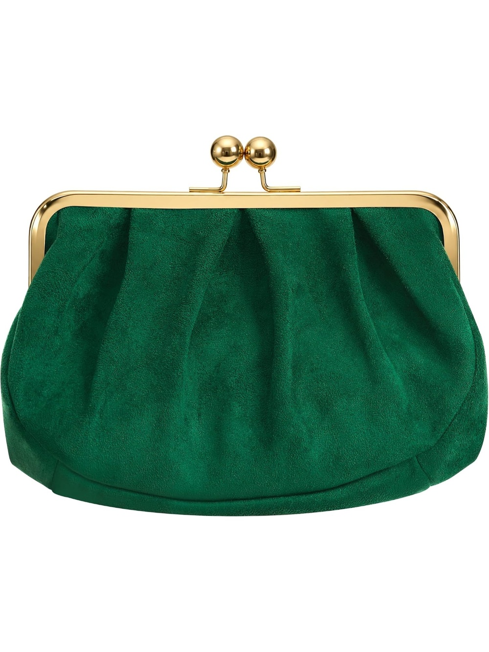 〽️ Women's Green Faux Suede Clutch Purses Kiss Lock Chain Strap Evening Bag